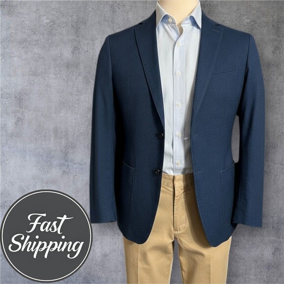 BANANA REPUBLIC Italian Fabric Slim fit 38R Mens Blazer Sport Coat Navy Jacket - Picture 1 of 13